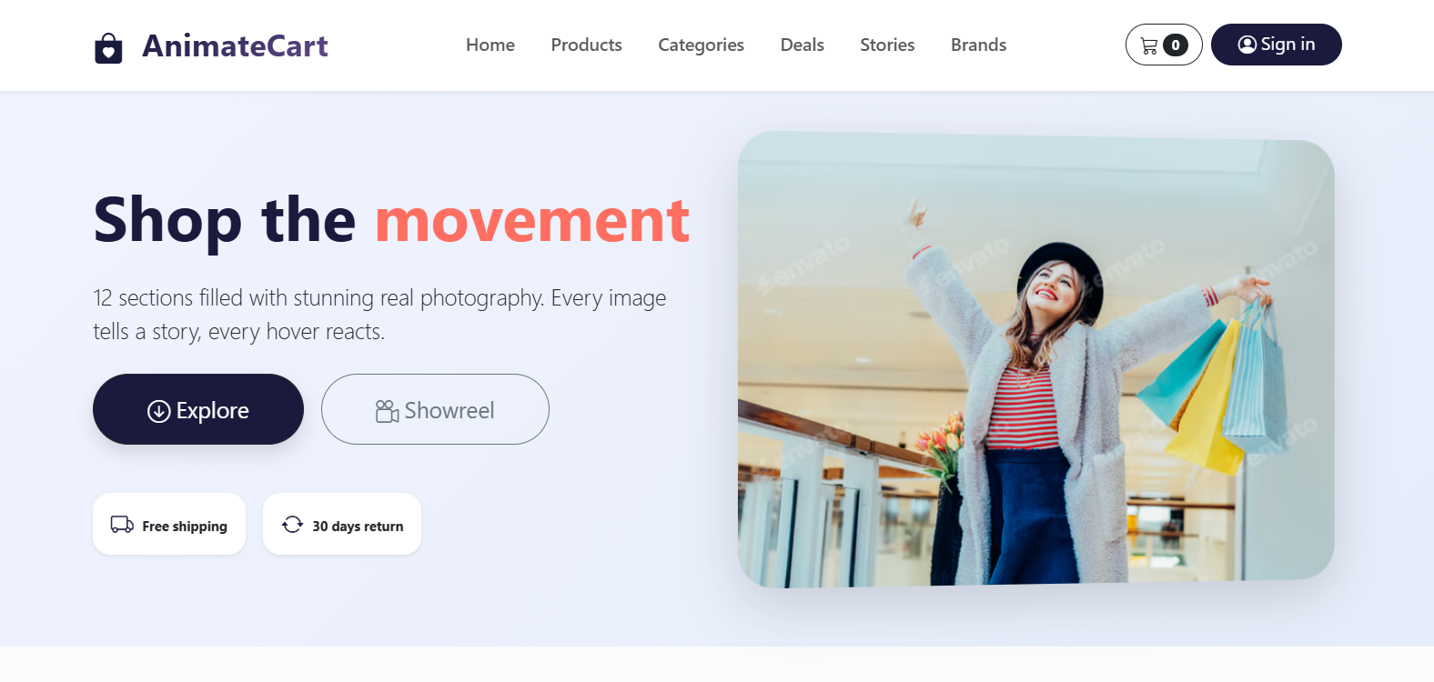 AnimateCart e-commerce project preview